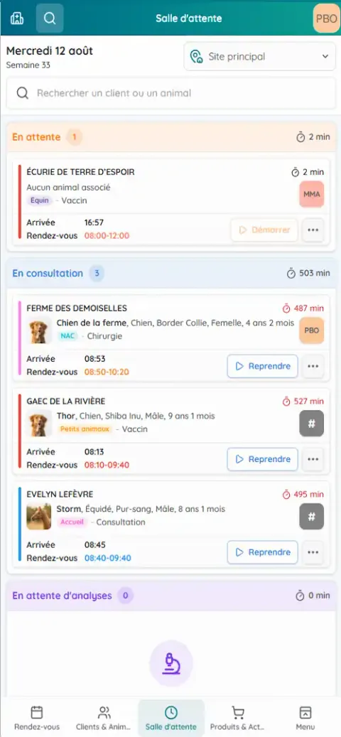 Interface VetCoreSolution adaptée au smartphone