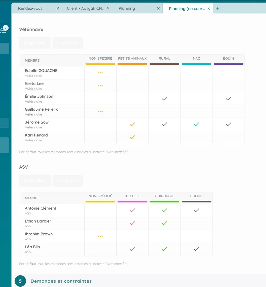 Planning – Équipes