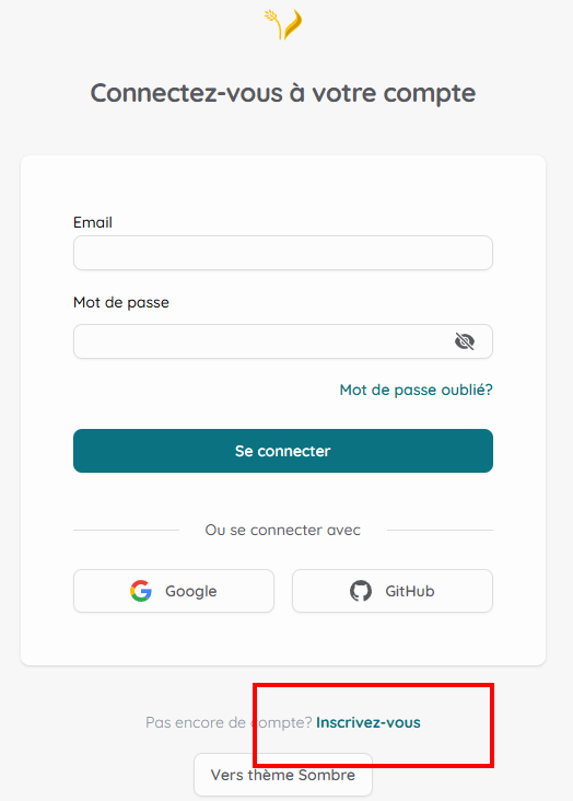Formulaire de connexion avec le bouton 'Inscrivez-vous' en dessous