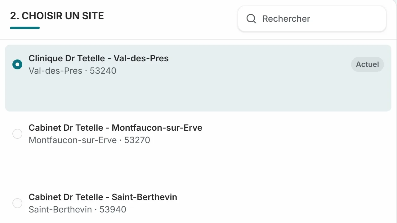 Sélection et gestion de plusieurs établissements